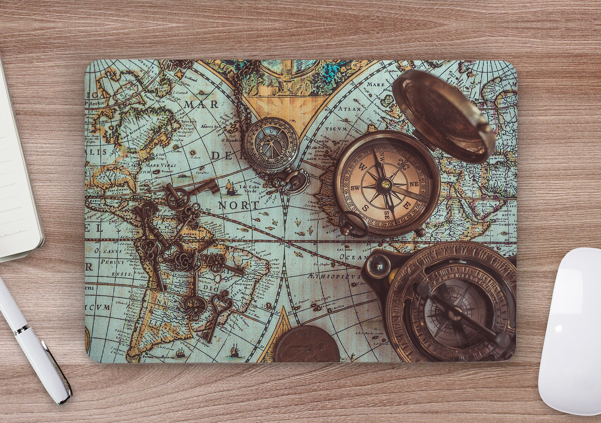 Compass Card Skin Nautical Blue & Brown Map Compass Tools UNIVERSAL Laptop Skin, Computer ...