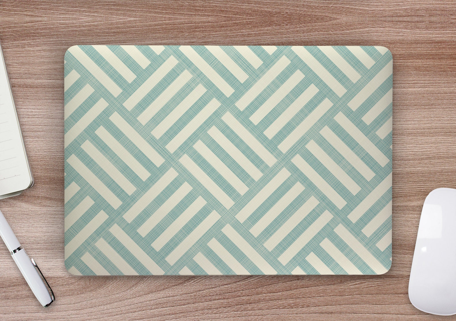 Sage Protector In A Computer Sage Green Seafoam Green Woven Cream Lines UNIVERSAL Laptop Skin ...