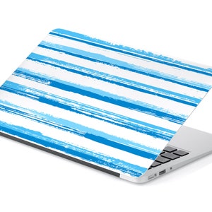 Blue Horizontal Brush Strokes Laptop Skin, Macbook Skin, Computer Decal Sticker Full Coverage Laptop Skin