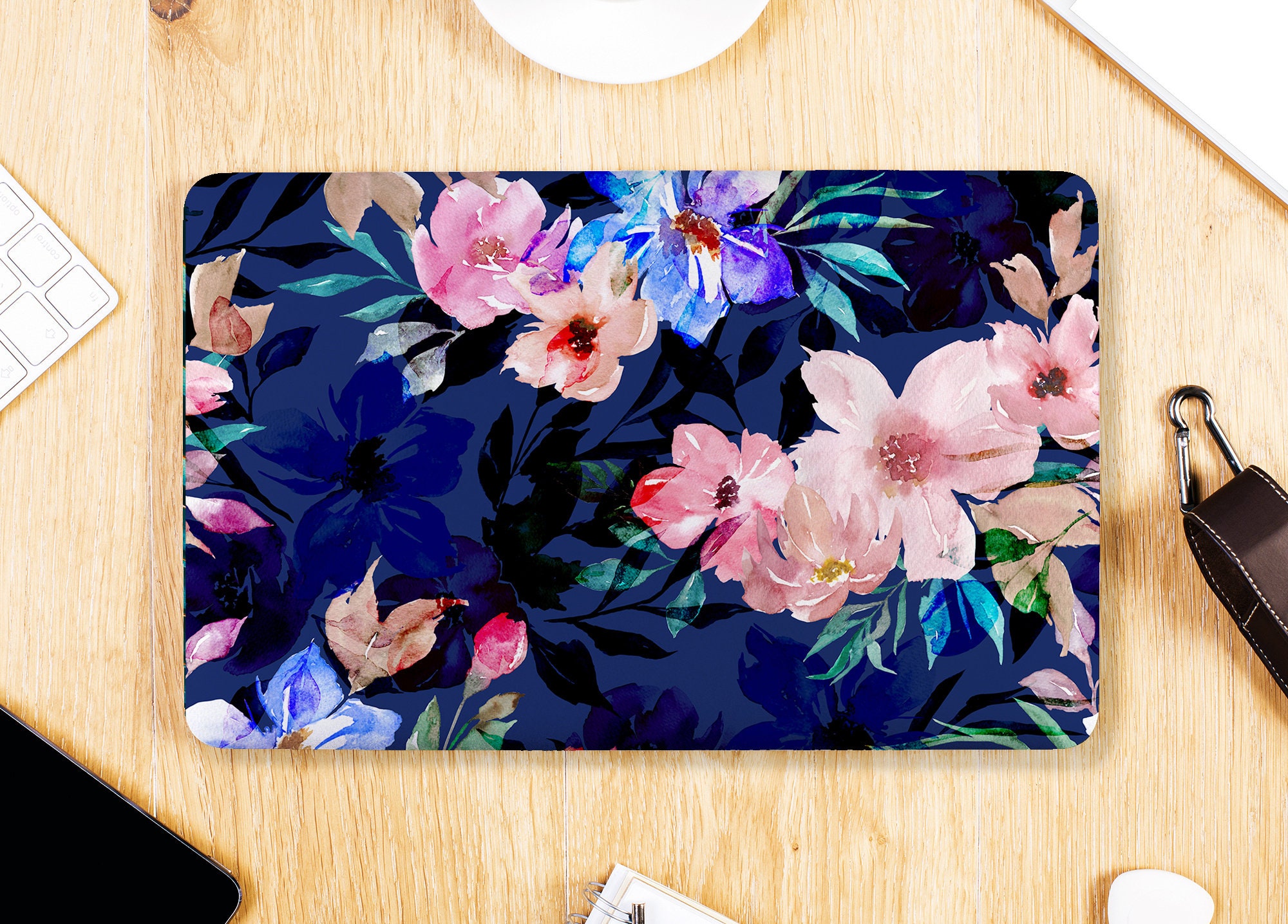 Pink and Blue Flowers Watercolor Pattern Universal Laptop Skin ...