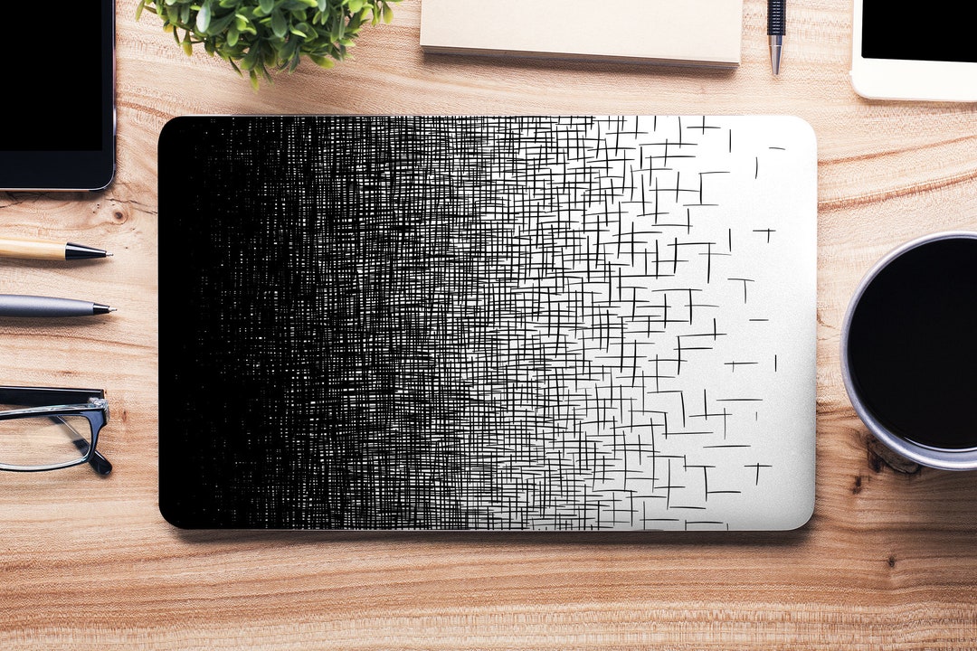 Black Cross Hatching Sketches Fade on White UNIVERSAL Laptop Skin ...