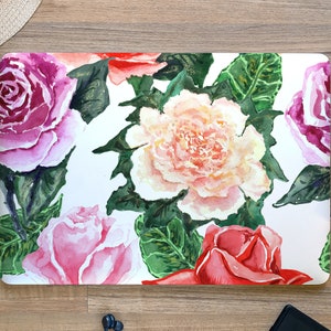 Bright Rose Garden with Leaves Watercolor Laptop Skin, Macbook Skin, Computer Decal Sticker Full Coverage Laptop Skin