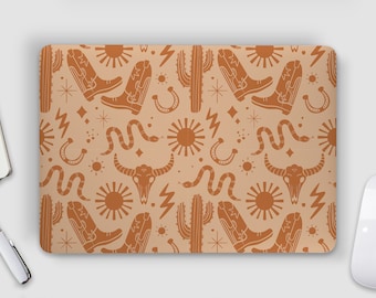 Orange Western Symbols Cowboy Cactus Desert UNIVERSAL Laptop Skin, Computer Skin, Laptop Sticker Decal, Full Coverage Protective Laptop Skin