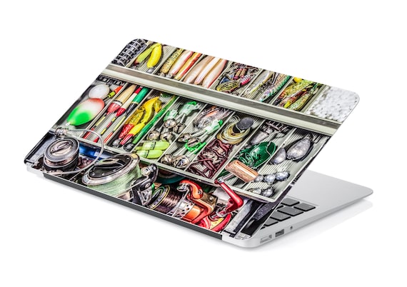 Fisherman's Open Tackle Box With Fishing Lures Laptop Skin