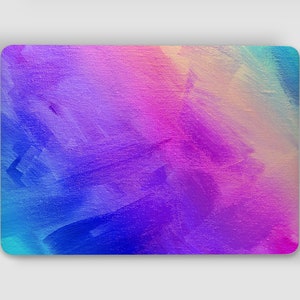 Könnte beinhalten: Eine farbenfrohe Laptop-Haut mit einem abstrakten Regenbogen-Farbmuster. Die Haut ist aus strapazierfähigem Material gefertigt und lässt sich leicht anbringen und entfernen.