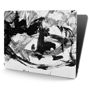 BOLD zwart-wit verfborstel textuur UNIVERSELE laptop huid, Macbook huid, computer sticker volledige dekking laptop sticker huid sticker