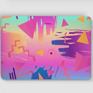 Funky 80&#39;s Bright Neon Pink Pattern Laptop Skin, Macbook Skin, Computer Decal Sticker Full Coverage Laptop Skin
