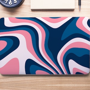Roze blauwe marine witte wervelingen topografische kaart UNIVERSELE laptop huid, computer huid, laptop sticker sticker, volledige dekking beschermende laptop huid