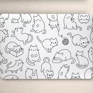 Black & White Life of Fat Cartoon Cats UNIVERSAL Laptop Skin, Computer Skin, Laptop Sticker Decal, Full Coverage Protective Laptop Skin