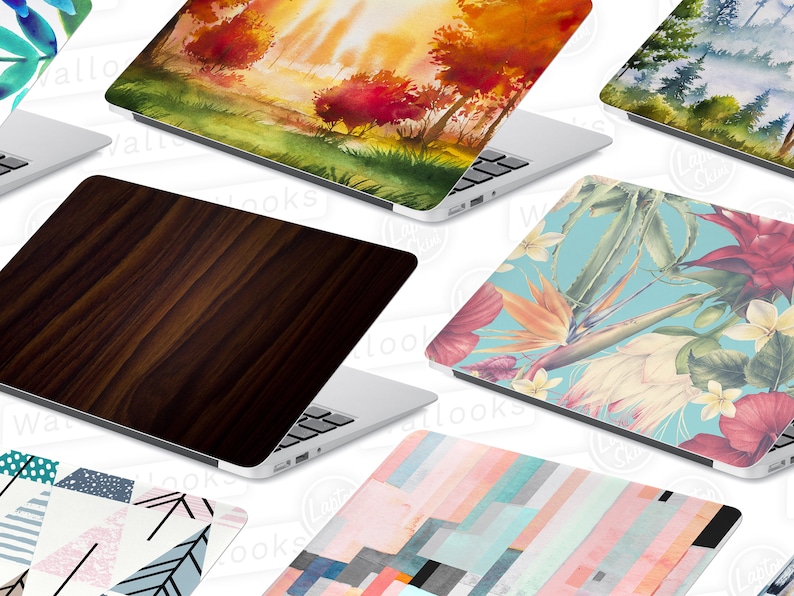 Macbook Skin Computer Decal Sticker Full Coverage Laptop Skin Vertical Stripe Abstract Watercolor Painting Laptop Skin