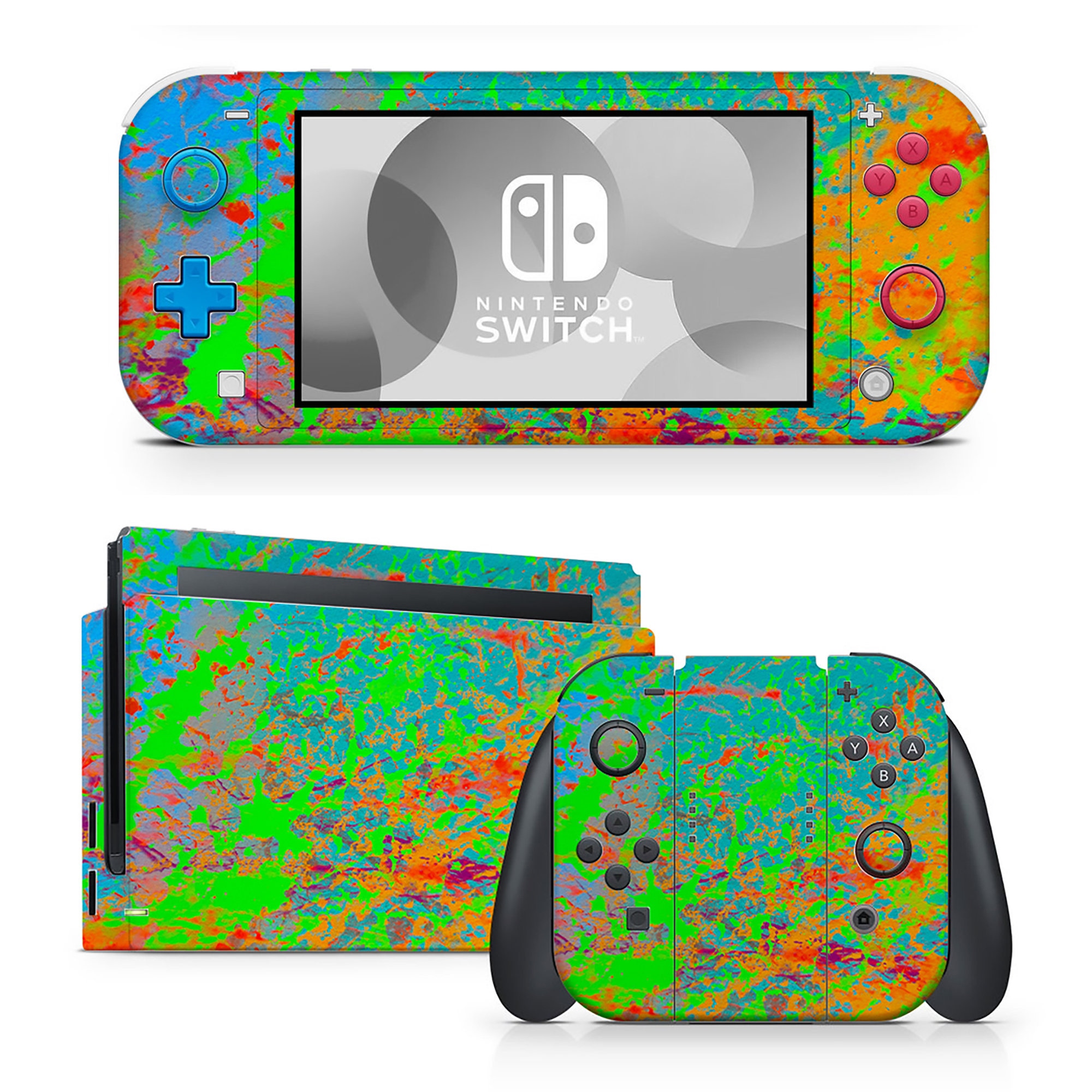 Abstract Neon Green Splash Paint Art Nintendo Switch Skin Full