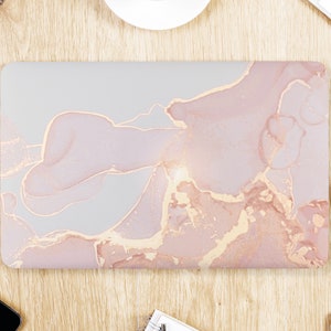 Rose Pink & White Marble Swirl w/ Gold UNIVERSAL Laptop Skin, Computer Skin, Laptop Sticker Decal, Full Coverage Protective Laptop Skin