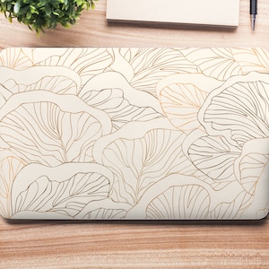 Neutral Leaf Mushroom Nature Lines on Cream UNIVERSAL Laptop Skin, Computer Skin, Laptop Sticker Decal, Full Coverage Protective Laptop Skin