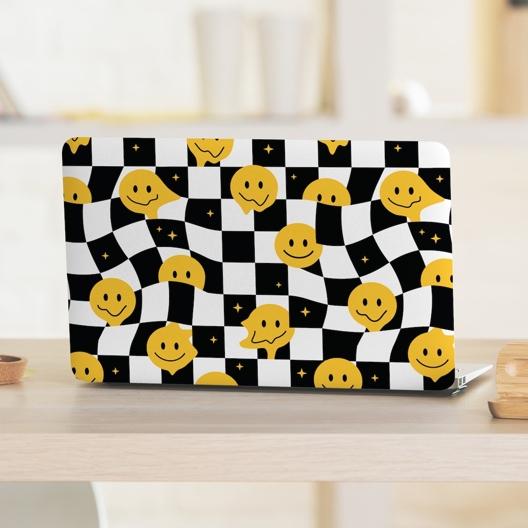 Black & White Checkerboard Melting Smiley UNIVERSAL Laptop Skin ...