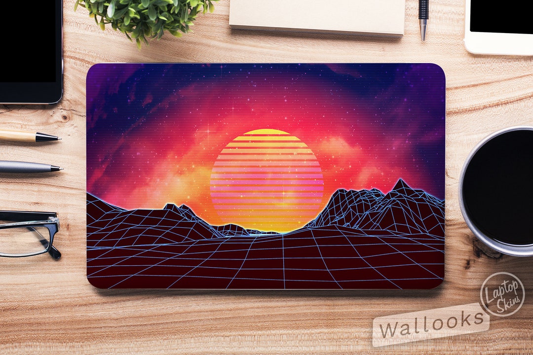 80's Digital Art Sunset Mountain Grid Universal Laptop Skin, Computer ...