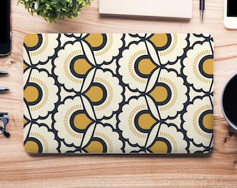 Retro 70s Mustard Yellow Flowers Pattern UNIVERSAL Laptop Skin, Computer Skin, Laptop Sticker Decal, Full Coverage Protective Laptop Skin
