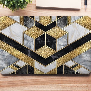 Faux Gold Shimmer zwart wit grijs marmer UNIVERSELE laptophuid, computerhuid, laptop sticker sticker, volledige dekking beschermende laptophuid