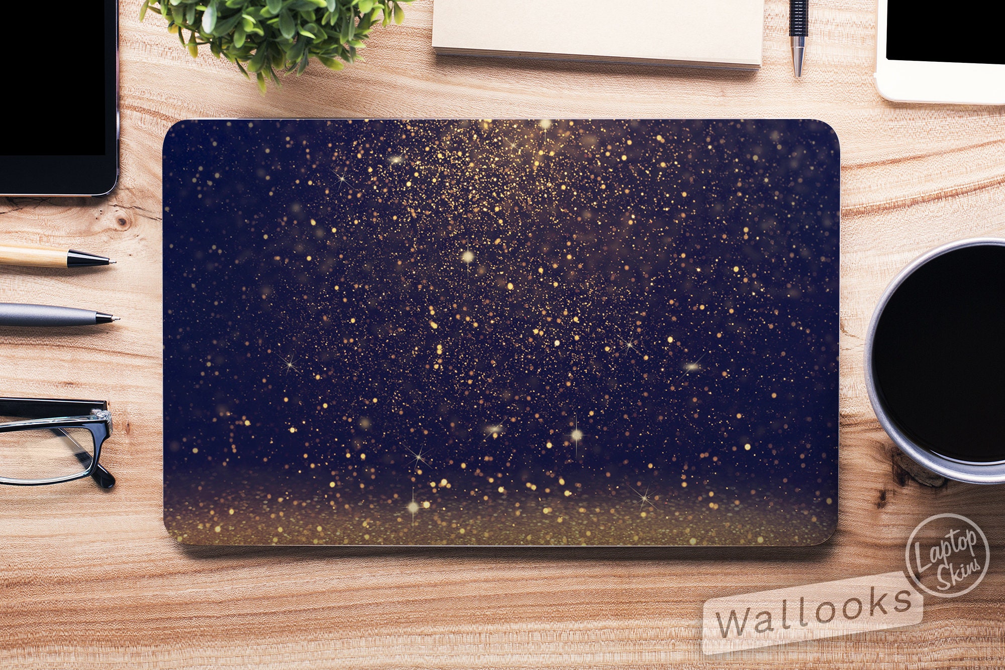 Gold Computer Monitor Sticker Raining Gold Glitter Shimmer Spots Design Universal Laptop Skin ...