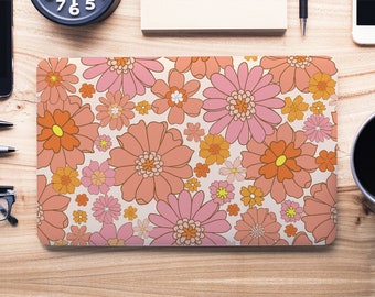 Pink Orange Salmon Retro 70s Flower Daisy UNIVERSAL Laptop Skin, Computer Skin, Laptop Sticker Decal, Full Coverage Protective Laptop Skin