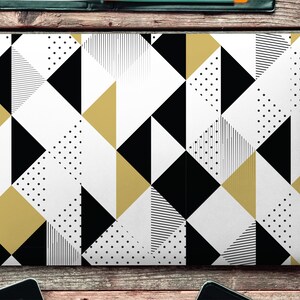 Gold and Black Geometric Triangle Pattern Laptop Skin, Macbook Skin, Computer Decal Sticker Full Coverage Laptop Skin