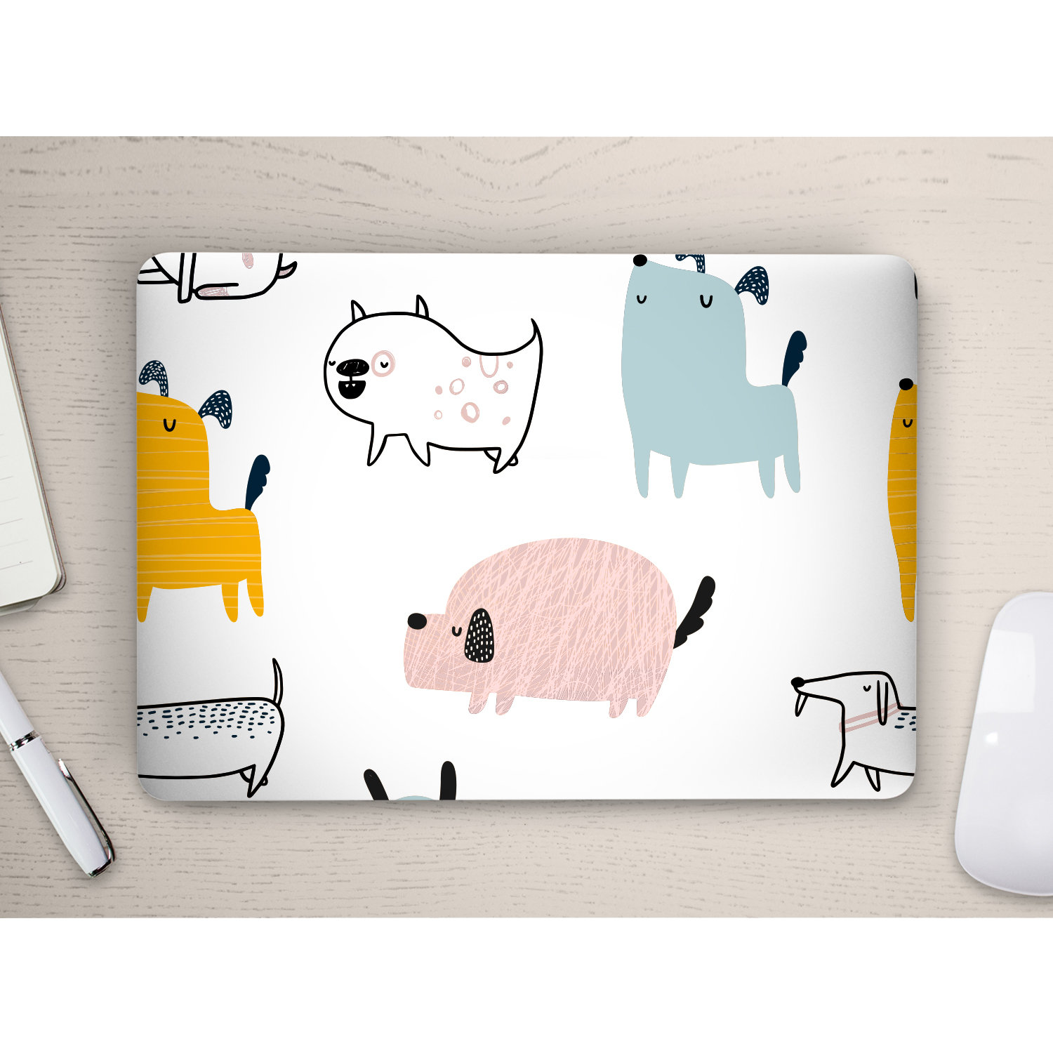 Computer Dog Sticker Cartoon Dogs Puppies With Texture Lines Universal Laptop Skin, Computer ...