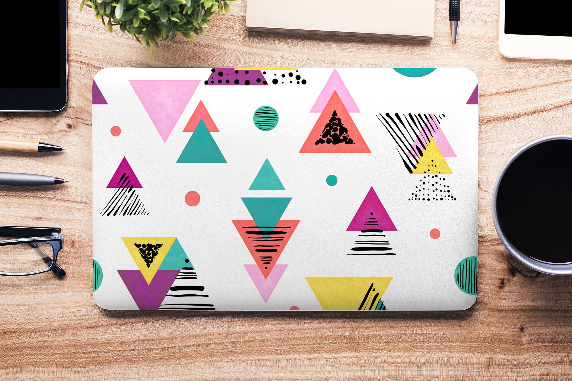 90s Inspo Colorful Triangles on White UNIVERSAL Laptop Skin, Computer ...