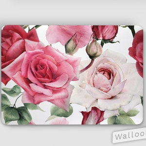 Pink Rose Garden Detailed Painting Illustration Laptop Skin, Macbook Skin, Computer Decal Sticker Full Coverage Laptop Skin