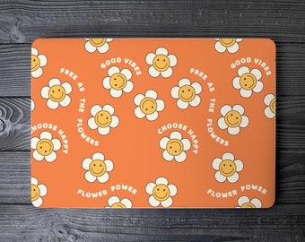 Good Vibes Smiling Daisy Orange 70s Retro UNIVERSAL Laptop Skin, Computer Skin, Laptop Sticker Decal, Full Coverage Protective Laptop Skin