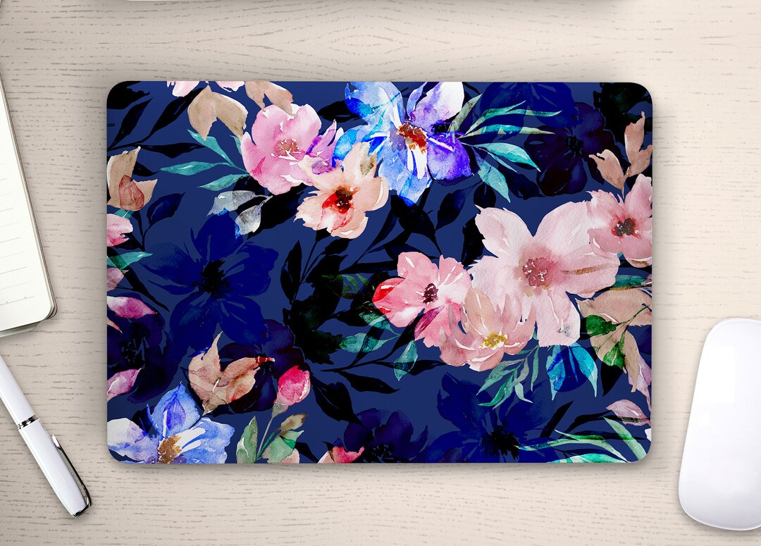 Pink and Blue Flowers Watercolor Pattern Universal Laptop Skin ...