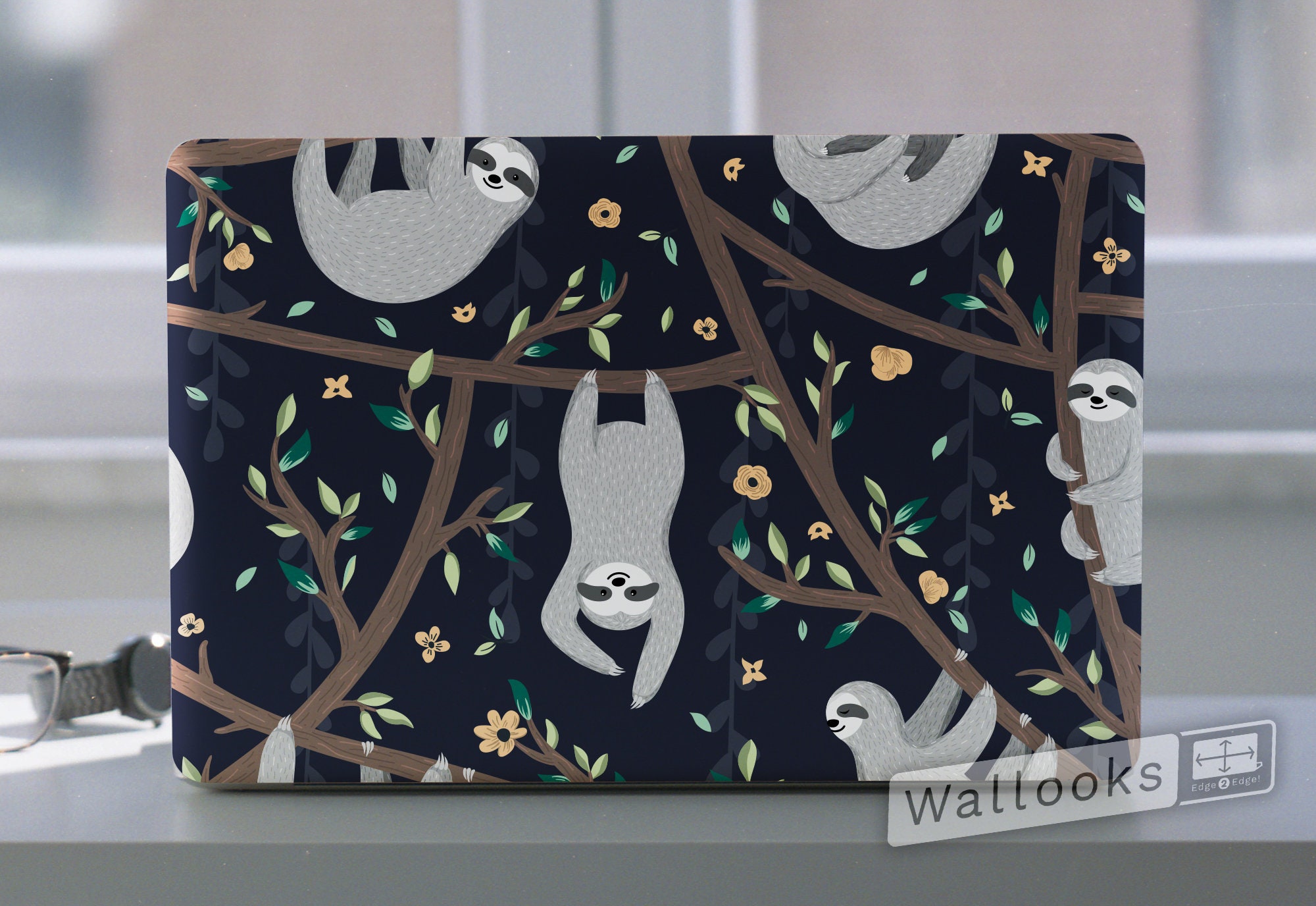 Sloths Hanging From Tree Illustration Laptop Skin, MacBook Skin ...