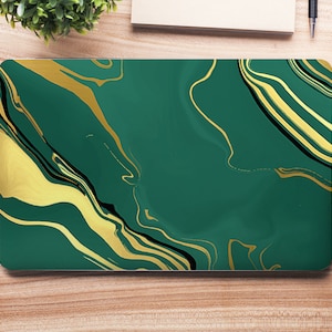Faux Gold Black Swirls on Deep Kelly Green UNIVERSAL Laptop Skin, Computer Skin, Laptop Sticker Decal, Full Coverage Protective Laptop Skin