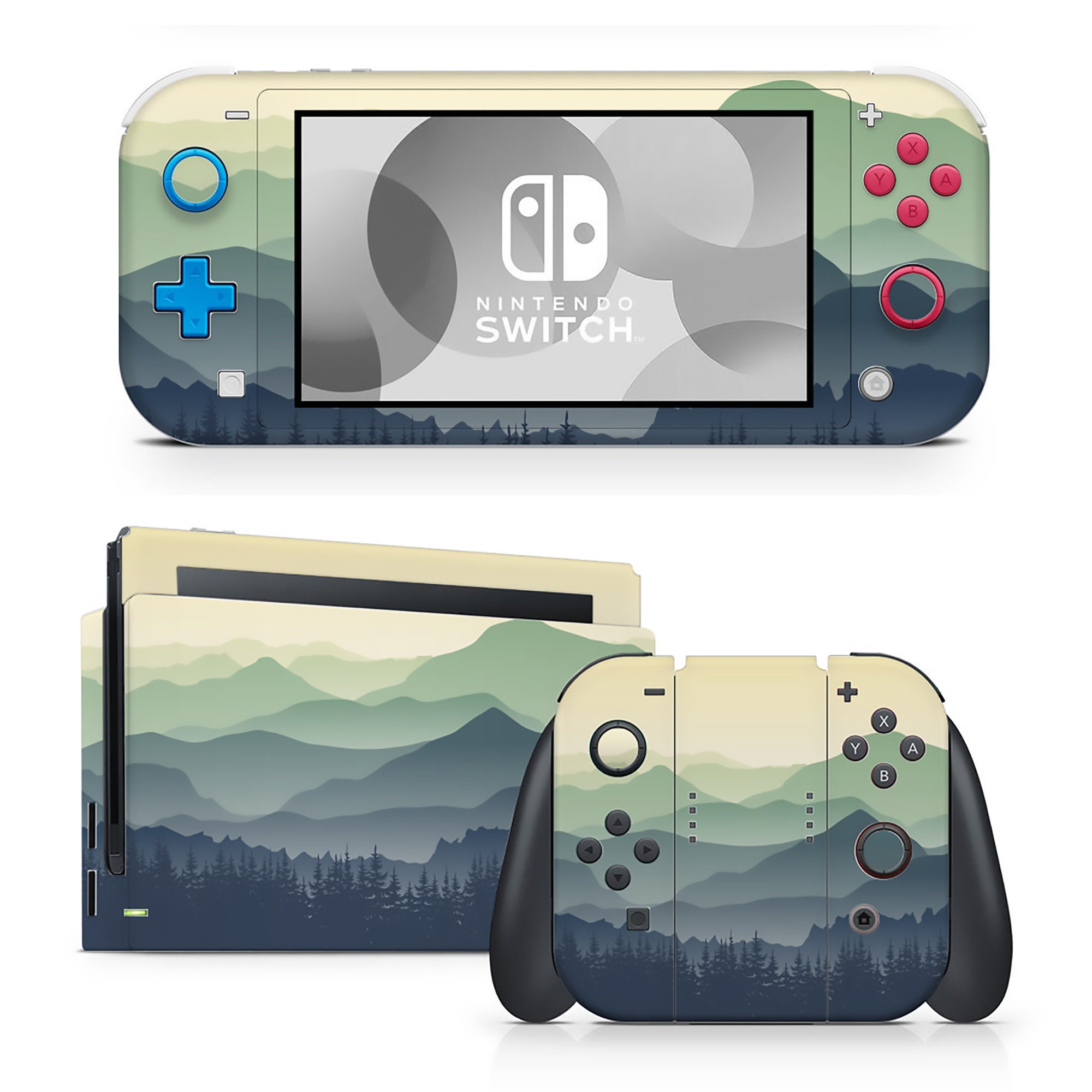 画面キレイ NINTENDO SWITCH 2019 Green Mountains Hazy Landscape Nintendo Switch Skin Full Coverage