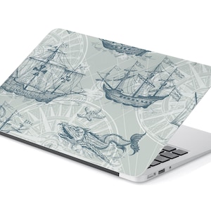 Zee monsters en schepen illustratie laptop huid, Macbook Huid, Computer Decal Sticker Volledige dekking Laptop Skin