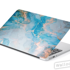 Blue Grey Golden Detail Streaks Artwork Universal Laptop Skin, Computer Decal Sticker Full Coverage Laptop Premium 3m Vinyl Laptop Sticker