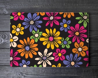 90s Bright Graphic Floral Daisies on Black UNIVERSAL Laptop Skin, Computer Skin, Laptop Sticker Decal, Full Coverage Protective Laptop Skin
