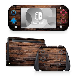 May include: A set of three Nintendo Switch skins featuring a wood grain pattern. The skins are designed to cover the console, the Joy-Con controllers, and the back of the console. The skins are made of high-quality vinyl and are easy to apply and remove.