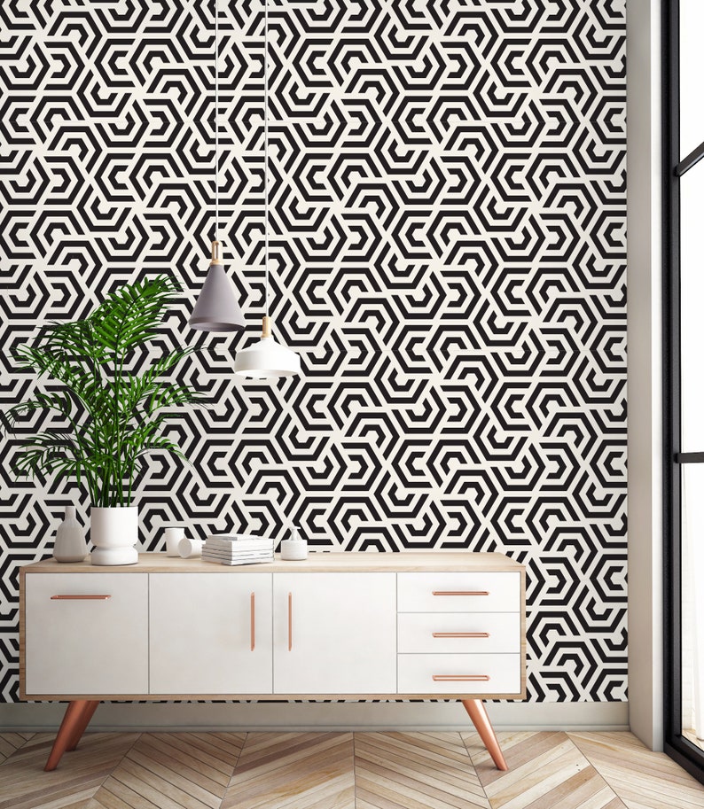 Black and White Geometric Pattern Removable Peel and Stick Etsy