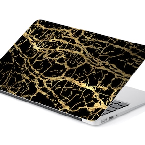 Black with Golden Granite Texture Stone Laptop Skin, Macbook Skin, Computer Decal Sticker Full Coverage Laptop Skin