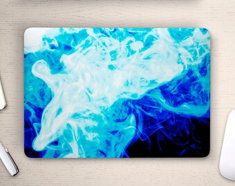 Blue Smoke Black Background Swirl Waves Universal Laptop Skin, Computer Decal Sticker Full Coverage Laptop Premium 3m Vinyl Laptop Sticker