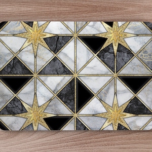Art Deco Black White & Faux Gold Star Burst UNIVERSAL Laptop Skin, Computer Skin, Laptop Sticker Decal, Full Coverage Protective Laptop Skin