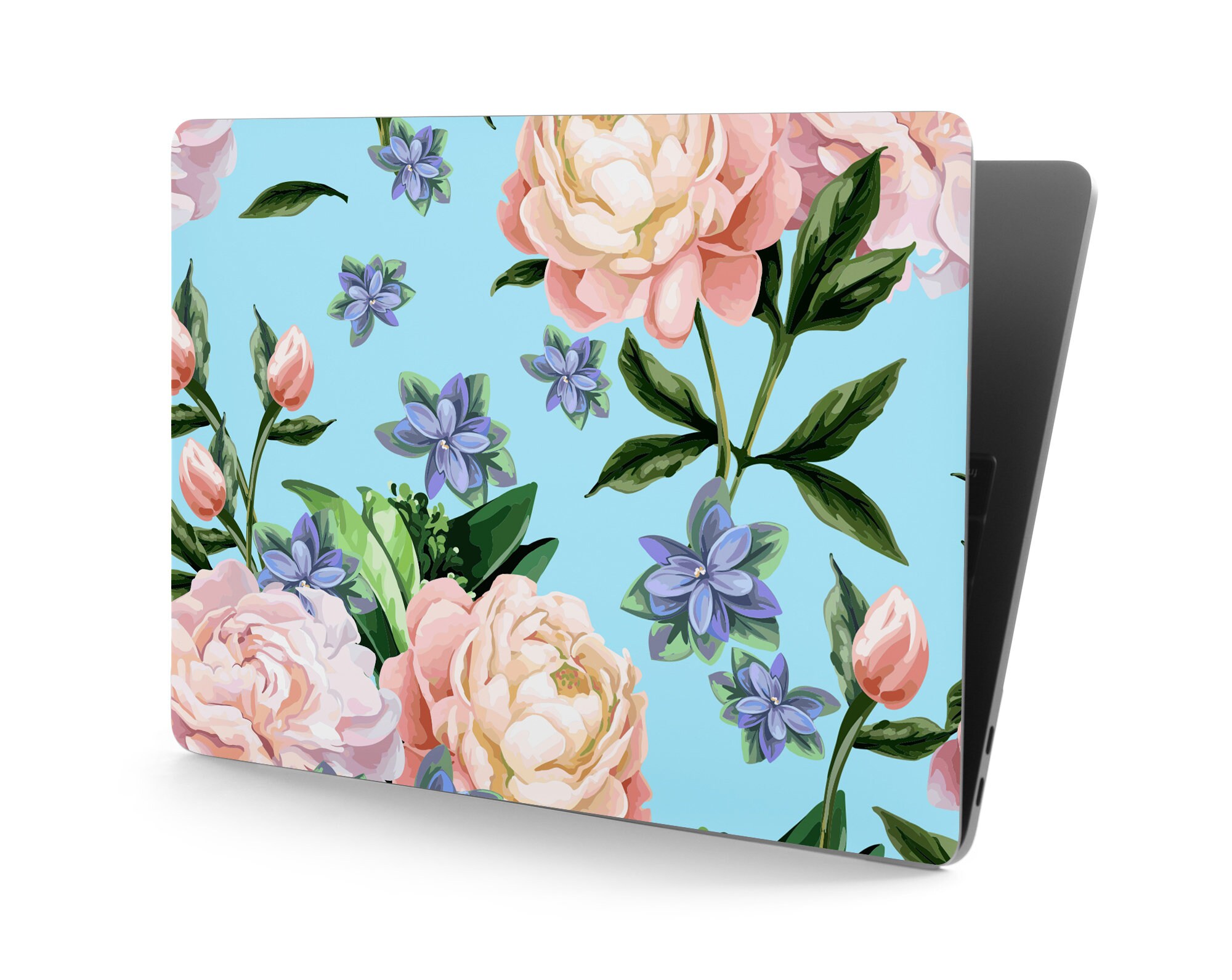 Soft Floral Pattern With Blue Background Universal Laptop Skin ...