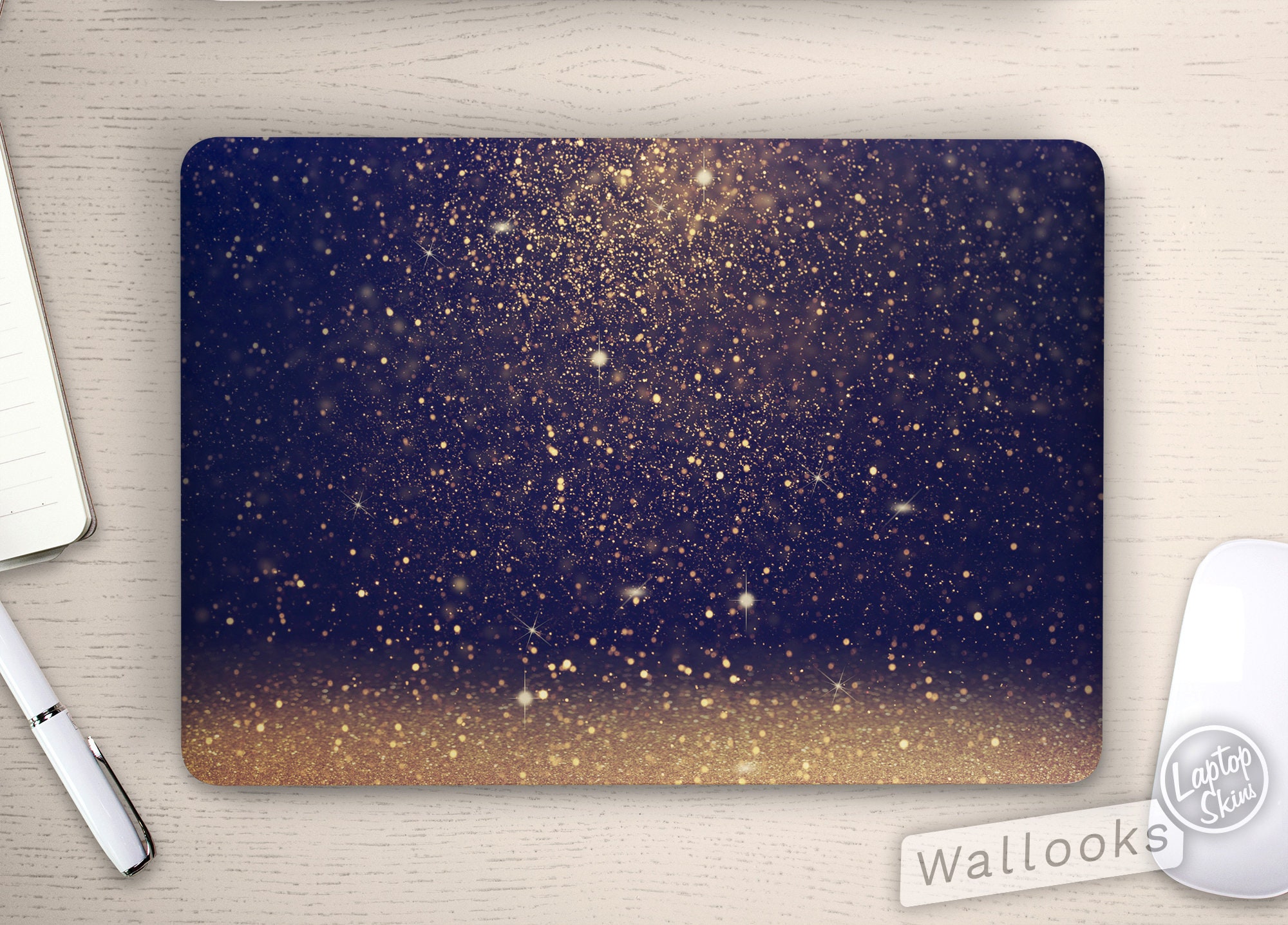 Gold Computer Monitor Sticker Raining Gold Glitter Shimmer Spots Design Universal Laptop Skin ...