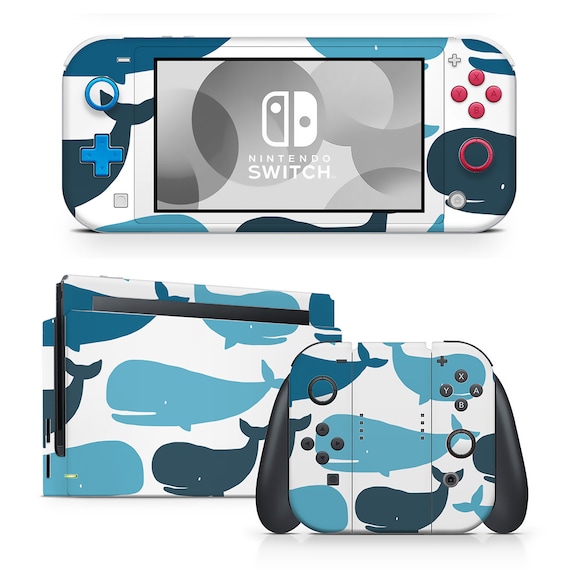 Blue Whale Shapes White Background Nintendo Switch Skin Full