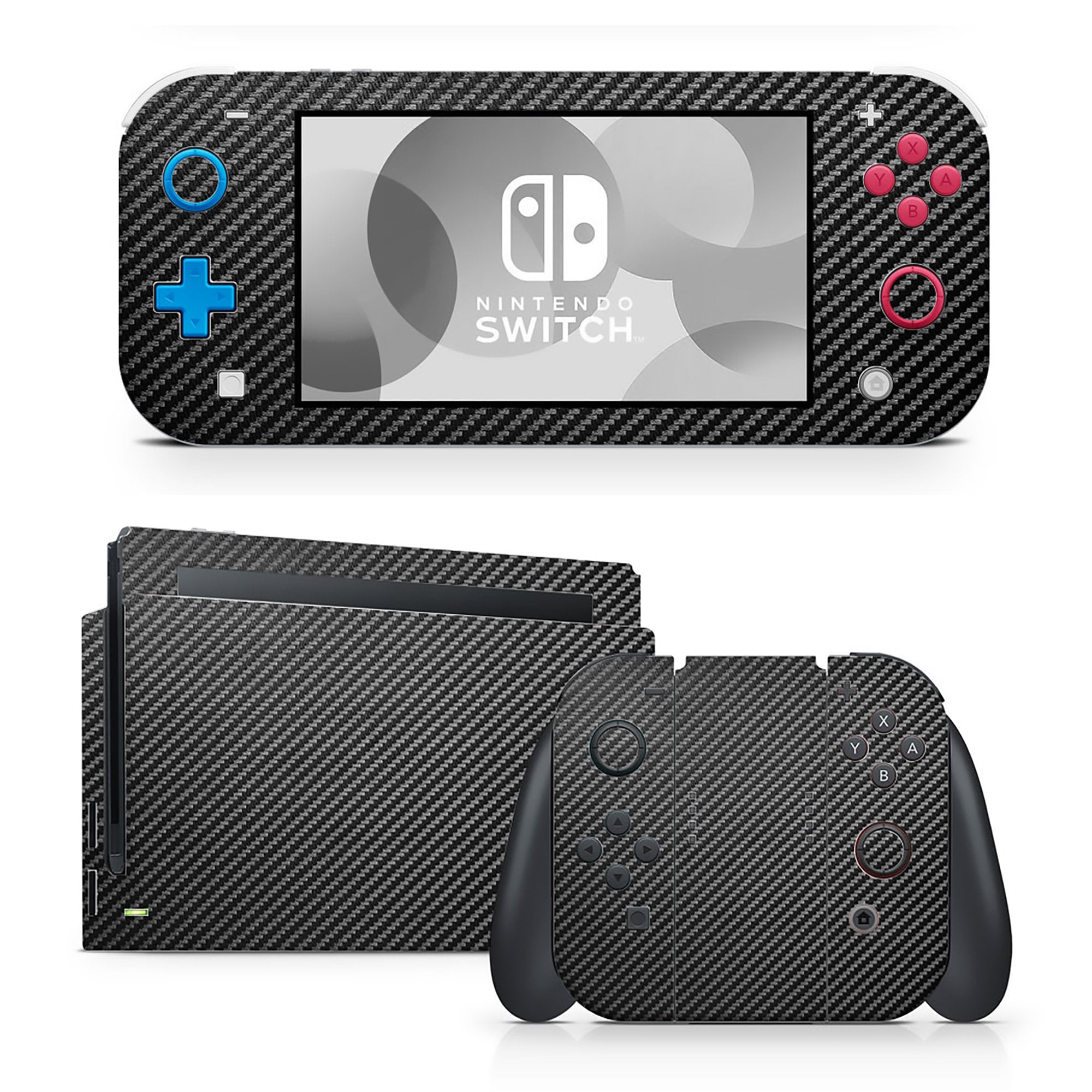 Black Carbon Fiber Faux Printed Hex Nintendo Switch Skin Full