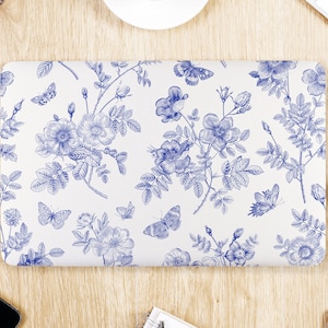Classic Blue & White Delicate Garden Floral UNIVERSAL Laptop Skin, Computer Skin, Laptop Sticker Decal, Full Coverage Protective Laptop Skin