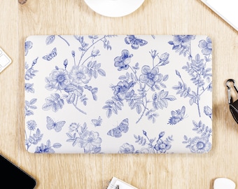 Classic Blue & White Delicate Garden Floral UNIVERSAL Laptop Skin, Computer Skin, Laptop Sticker Decal, Full Coverage Protective Laptop Skin