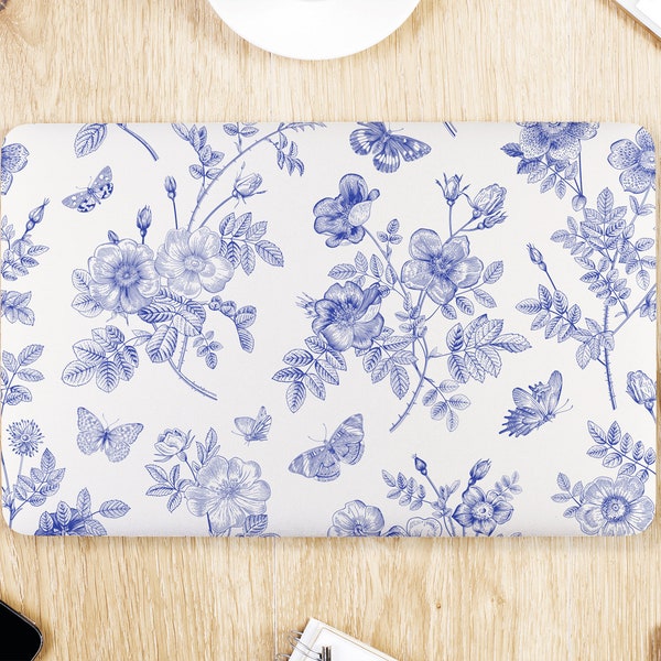 Classic Blue & White Delicate Garden Floral UNIVERSAL Laptop Skin, Computer Skin, Laptop Sticker Decal, Full Coverage Protective Laptop Skin