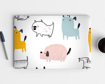 Cartoon Dogs Puppies with Texture Lines Universal Laptop Skin, Computer Decal Sticker Full Coverage Laptop Premium 3m Vinyl Laptop Sticker