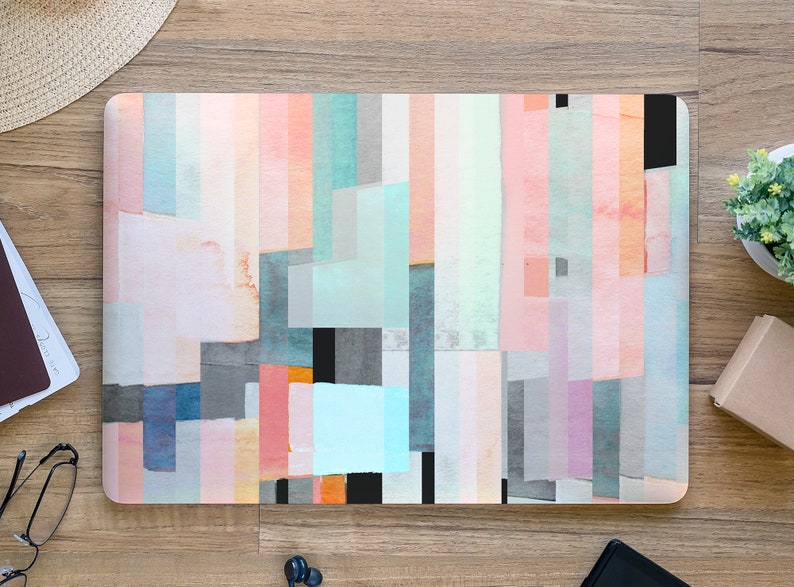Macbook Skin Computer Decal Sticker Full Coverage Laptop Skin Vertical Stripe Abstract Watercolor Painting Laptop Skin