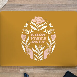 Boho Hipster Good Vibes Only 70s Gold Pink UNIVERSAL Laptop Skin, Computer Skin, Laptop Sticker Decal, Full Coverage Protective Laptop Skin